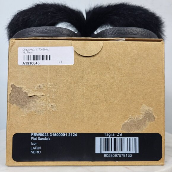 NWB~$825~DSQUARED2~7.5/8~ICON BLACK WHITE GENUINE  RABBIT FUR SANDALS SLIDES - Picture 14 of 16